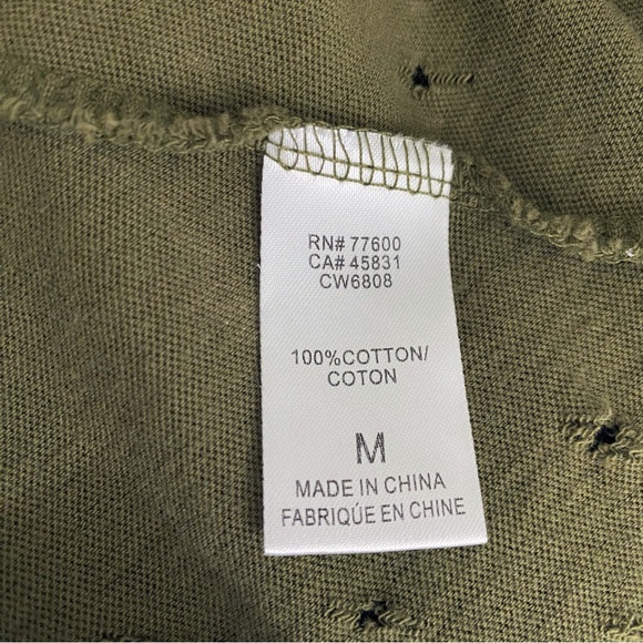 Chaser Olive Green Crew Neck Distressed Studded Paint Splatter T-Shirt Women’s M - Picture 7 of 9